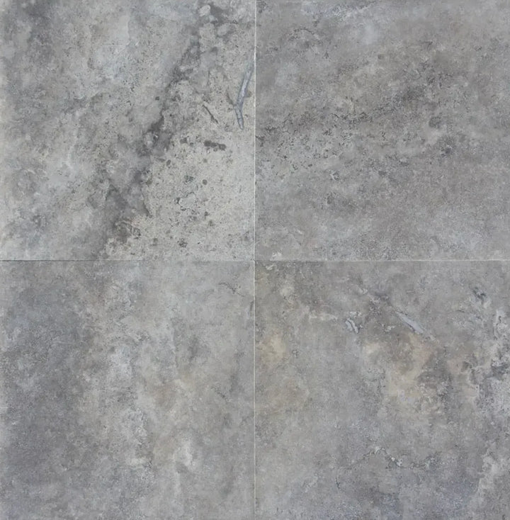 Silver Travertine Tile — 18x18 Filled & Honed Straight Edge