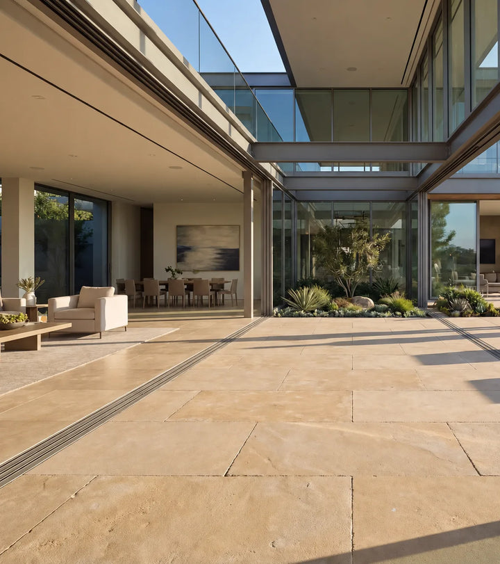 Atlas Beige Limestone Tile — 16x24 Sandblasted Distress Edge 1/2"