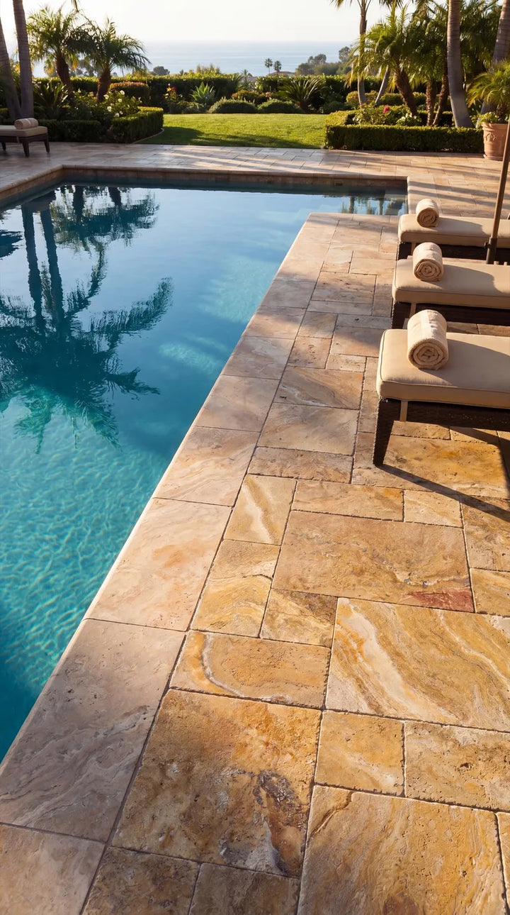 Autumn Leaves Travertine Pool Coping
