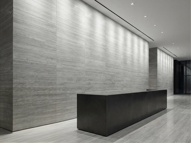 Silver Travertine Tile — 18x18 Filled & Honed Straight Edge