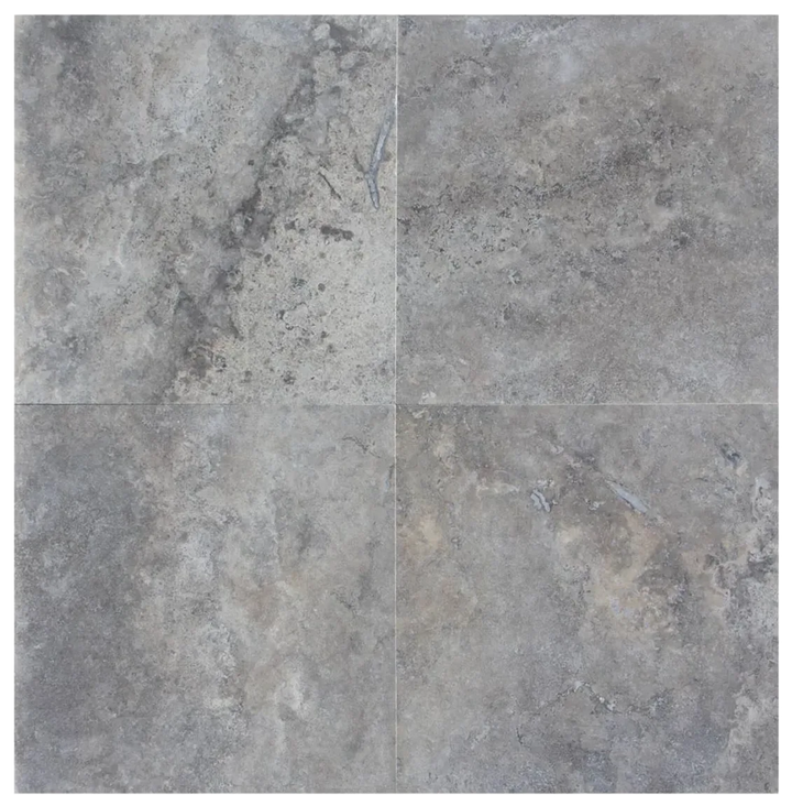 Silver Travertine Tile — 18x18 Filled & Honed Straight Edge