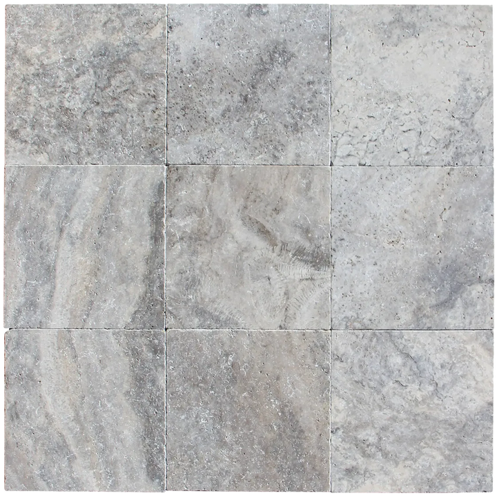 Silver Travertine Tile — French-Pattern Brushed & Chiseled